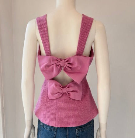 Nana Jacqueline Pink Tweed Bow-Back Top