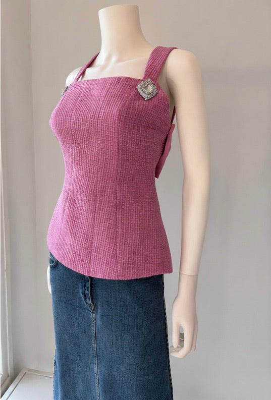 Nana Jacqueline Pink Tweed Bow-Back Top