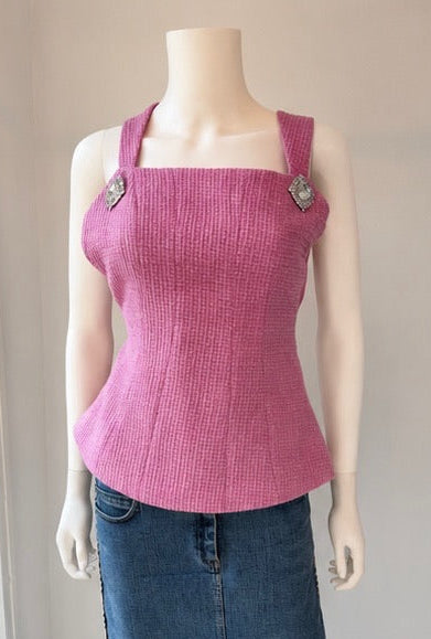 Nana Jacqueline Pink Tweed Bow-Back Top