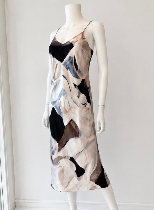Ace Harper Abstract Print Silk Slip Dress