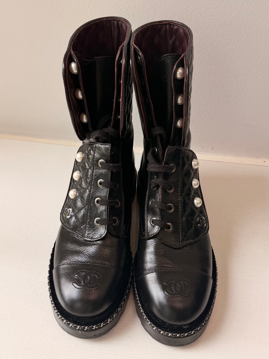 Chanel 2017 Interlocking CC Combat Boots
