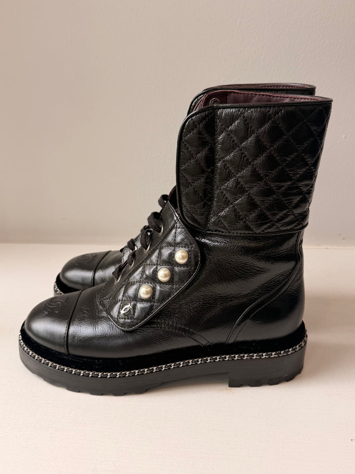 Chanel 2017 Interlocking CC Combat Boots