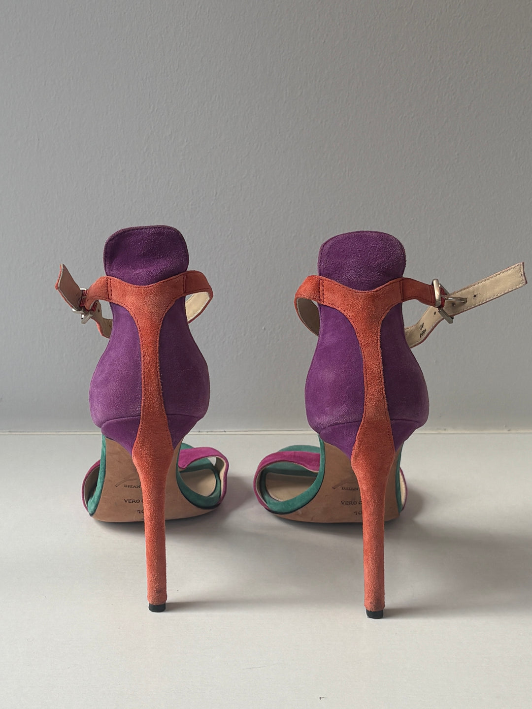 Brian Atwood Multicolor Suede Ankle-Strap Heeled Sandals