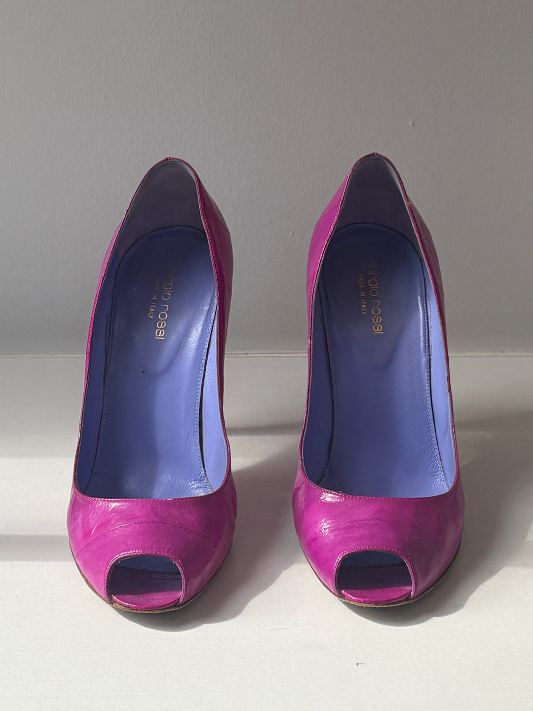 Sergio Rossi Fuchsia Leather Peep Toe Pumps