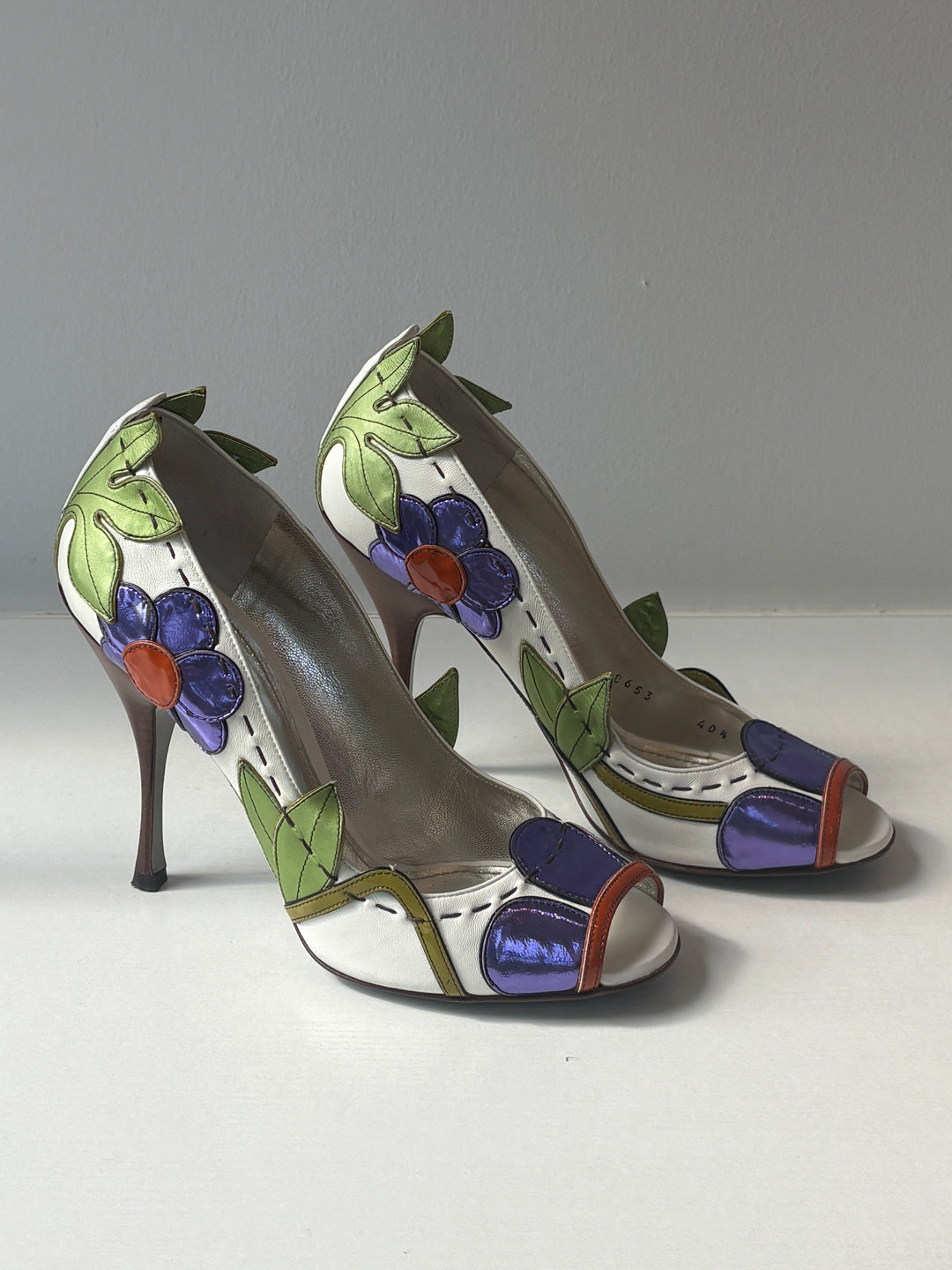 Dolce &amp; Gabbana Rare Archival Floral Motif Peep Toe Heels