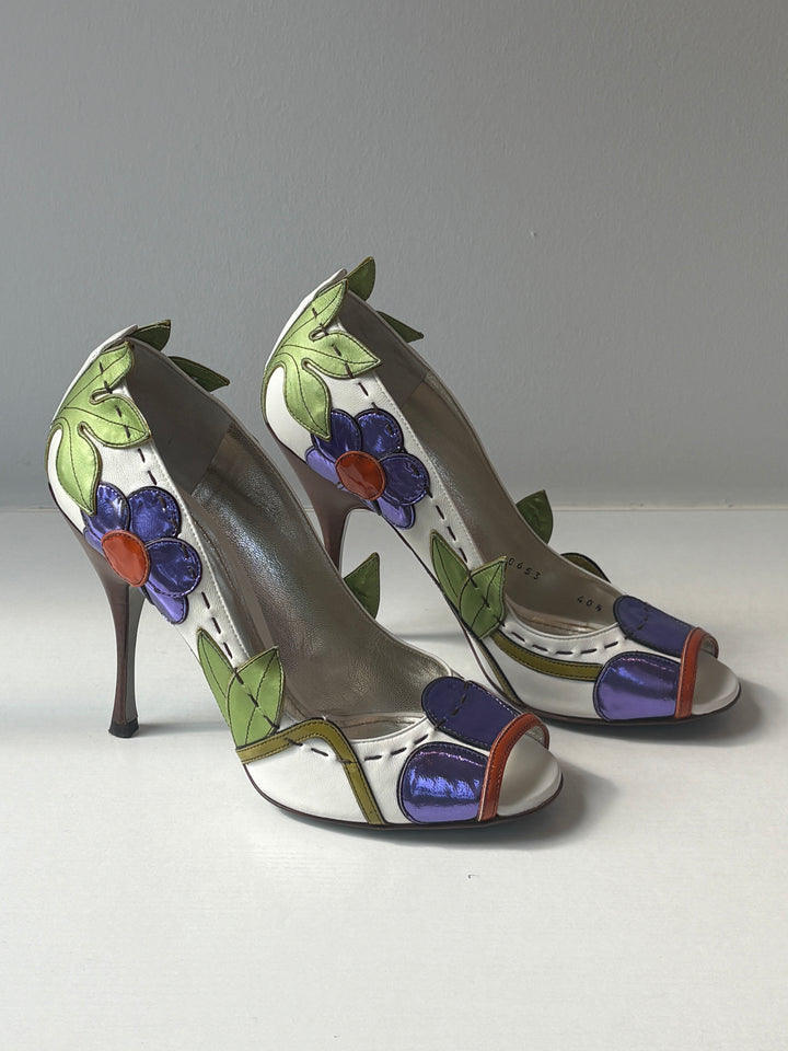 Dolce &amp; Gabbana Rare Archival Floral Motif Peep Toe Heels