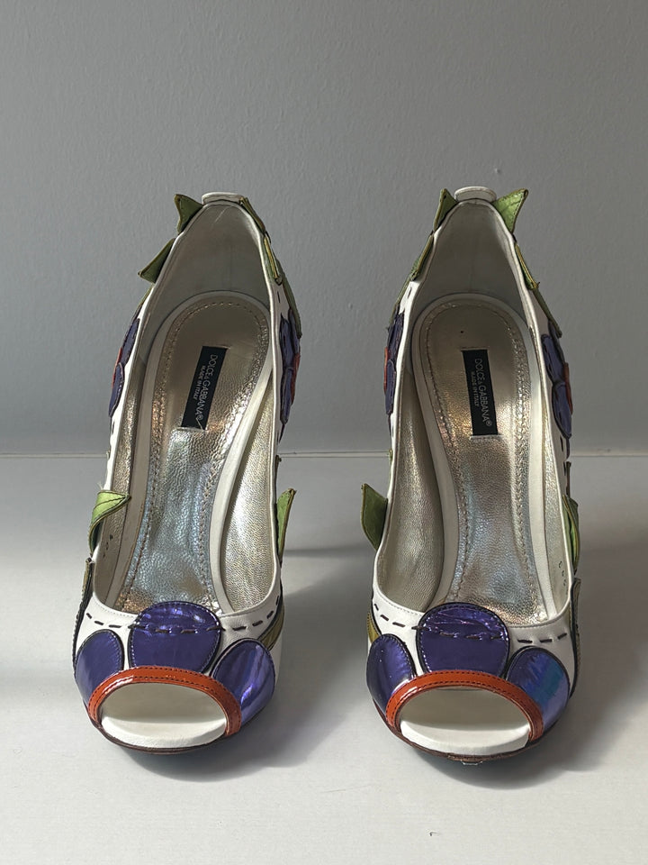 Dolce &amp; Gabbana Rare Archival Floral Motif Peep Toe Heels