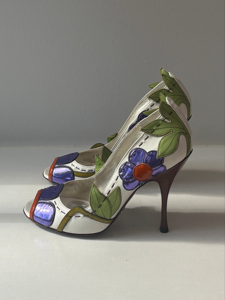 Dolce &amp; Gabbana Rare Archival Floral Motif Peep Toe Heels