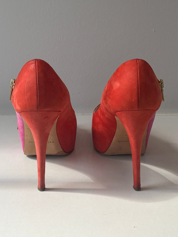 Brian Atwood Zips Colorblock Suede Peep Toe Platform Pumps