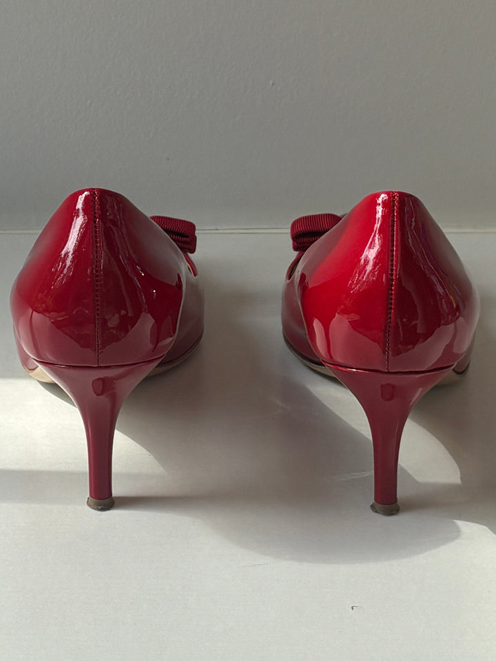Salvatore Ferragamo Erice Red Patent Leather Vara Bow Pumps