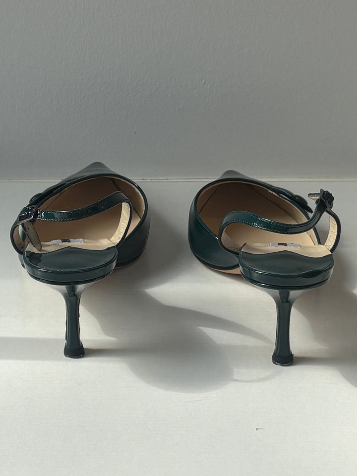 Jimmy Choo Vintage Teal Patent Leather Slingback Pumps