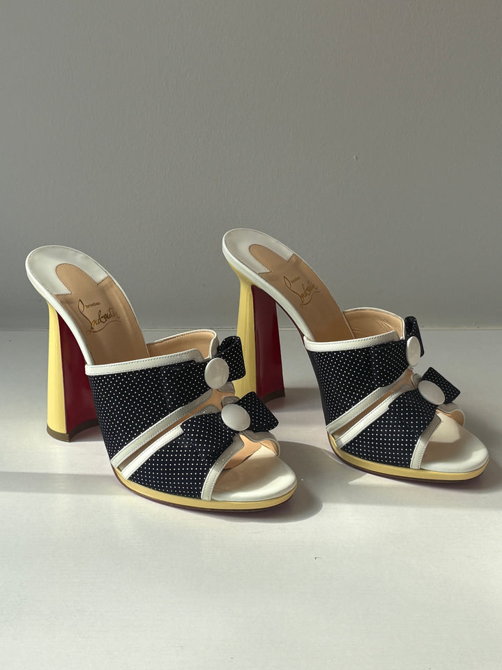 Christian Louboutin Miss Daisy 120 Navy Polka Dot Mule Sandals