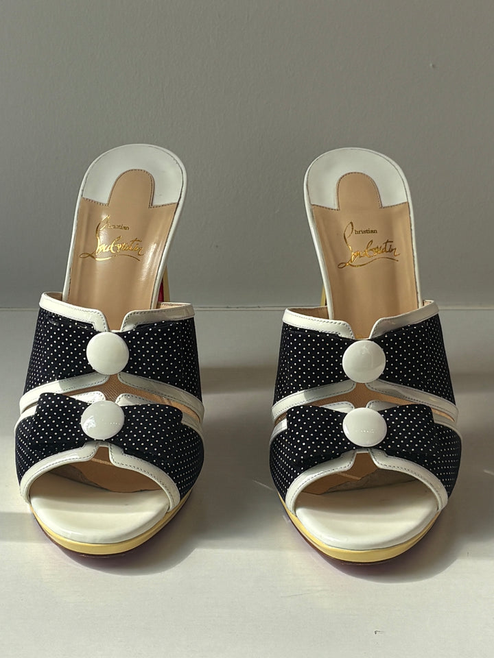 Christian Louboutin Miss Daisy 120 Navy Polka Dot Mule Sandals