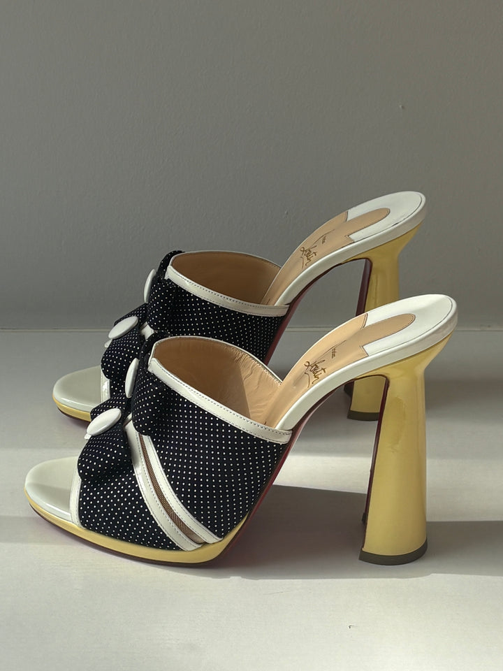 Christian Louboutin Miss Daisy 120 Navy Polka Dot Mule Sandals