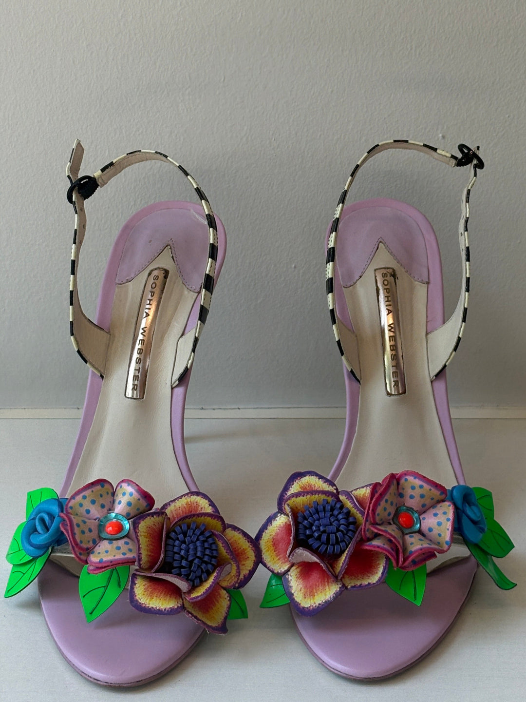 Sophia Webster Lilac Floral Striped Slingback Heels