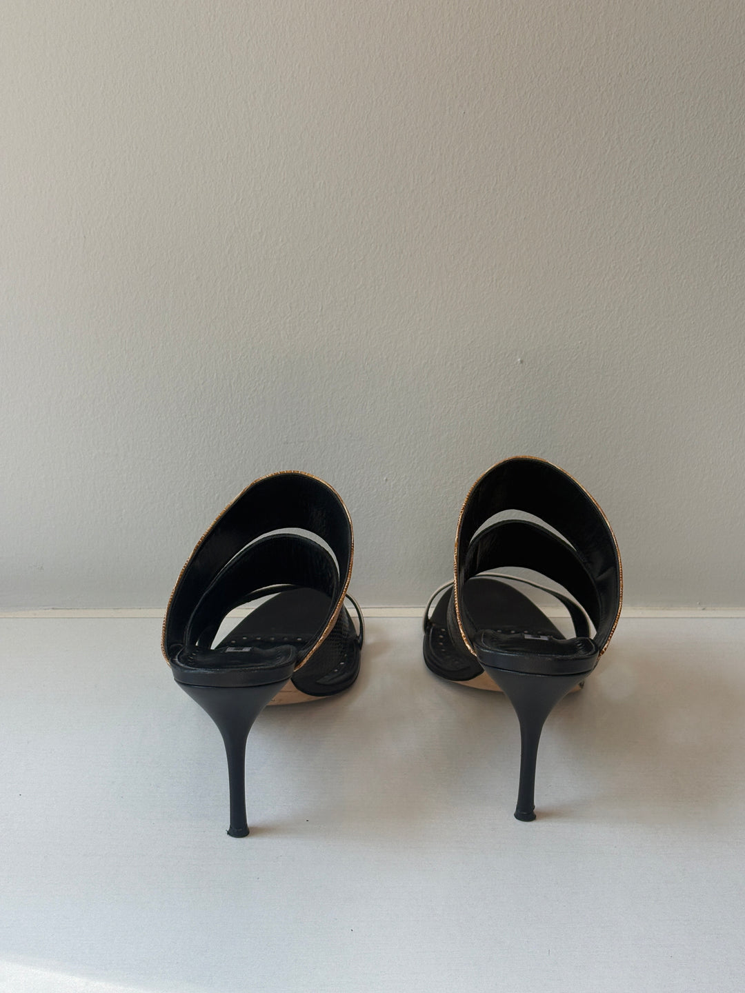 Manolo Blahnik Tri-Color Exotic Embossed Leather Heels