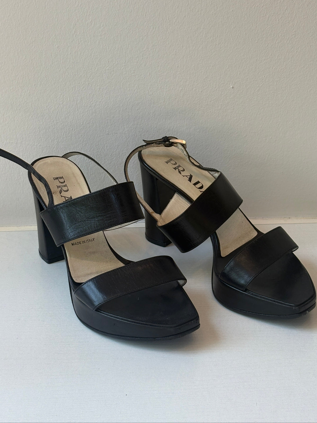 Prada Vintage Leather Platform Block Heel Sandals