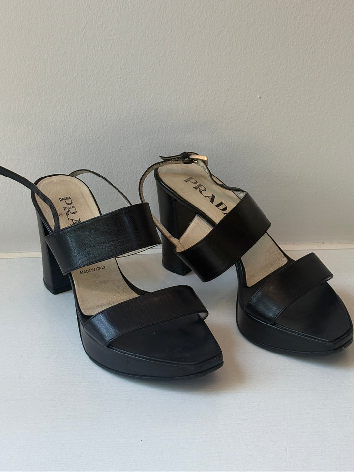 Prada Vintage Leather Platform Block Heel Sandals