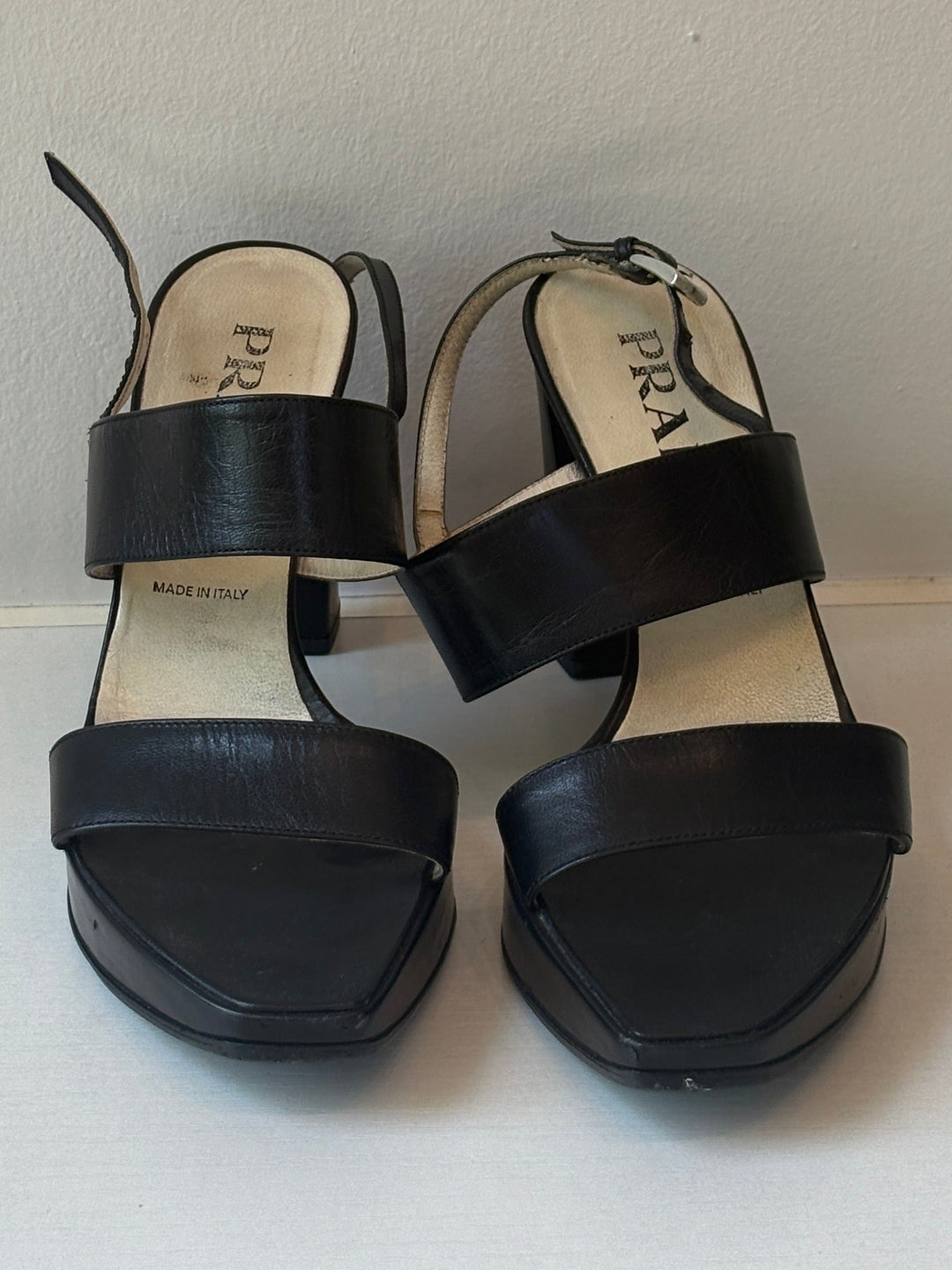 Prada Vintage Leather Platform Block Heel Sandals