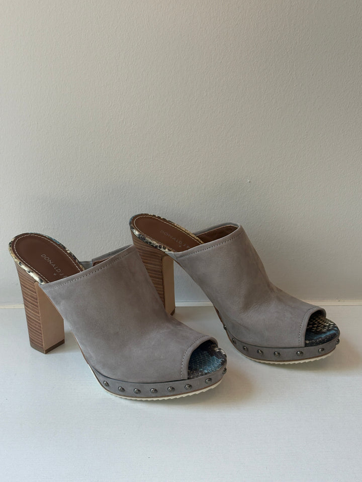 Donald Pliner Grey Suede Studded Platform Mules