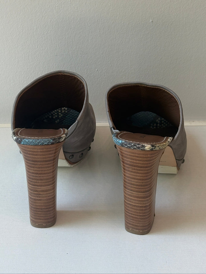Donald Pliner Grey Suede Studded Platform Mules