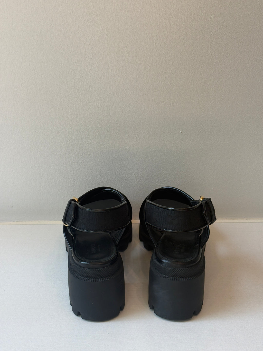 Gucci Black GG Canvas Platform Lug Sole Sandals