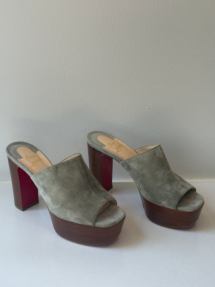 Christian Louboutin Grey Suede Platform Mules