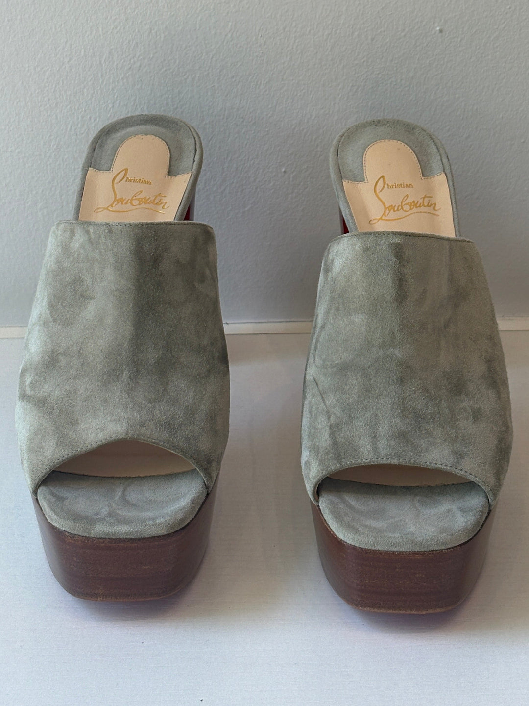 Christian Louboutin Grey Suede Platform Mules