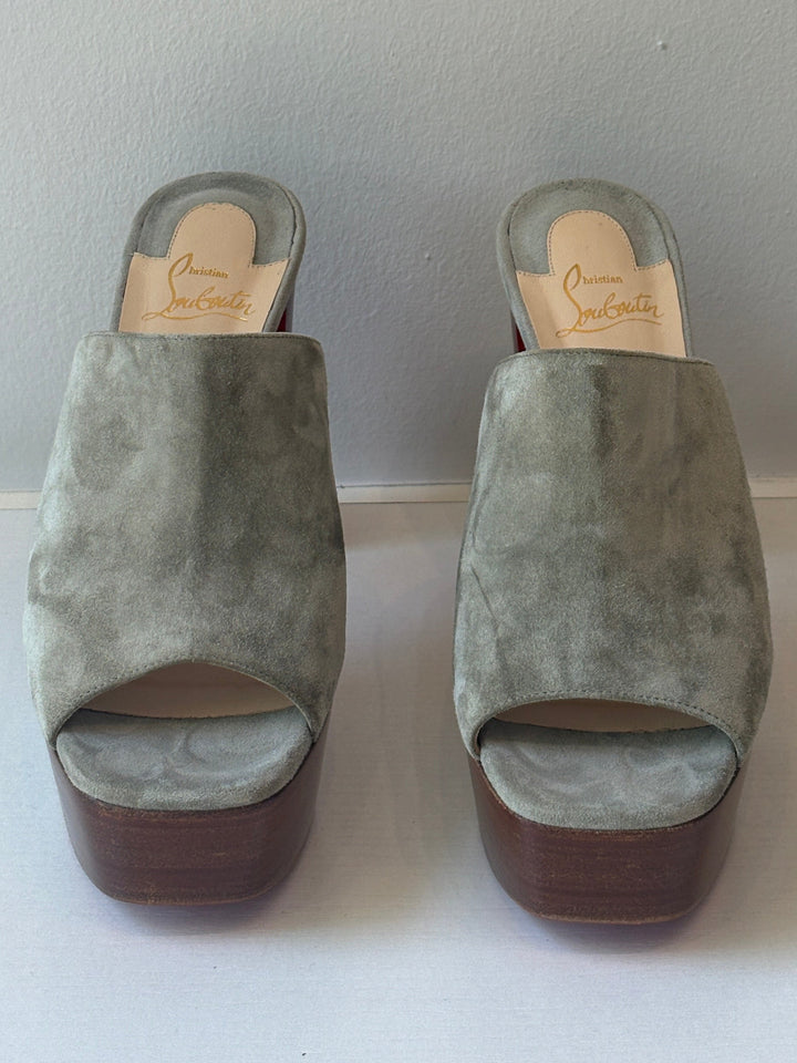 Christian Louboutin Grey Suede Platform Mules