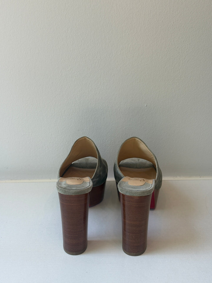 Christian Louboutin Grey Suede Platform Mules
