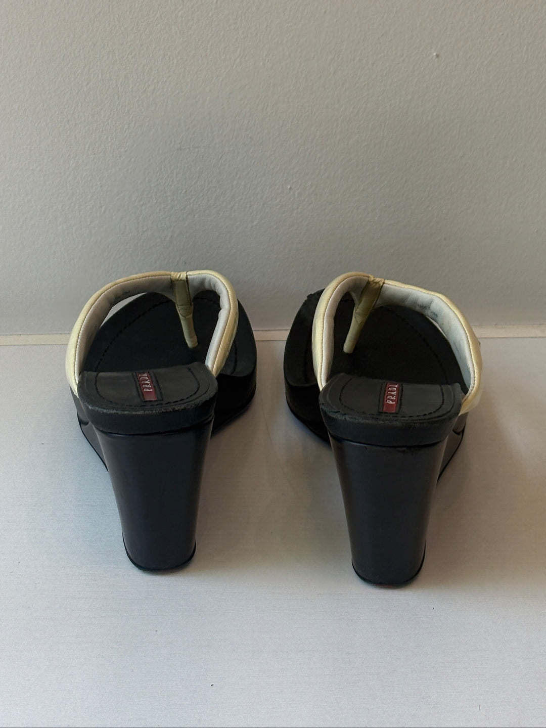 Prada Sport White Patent Leather Wedge Thong Sandals