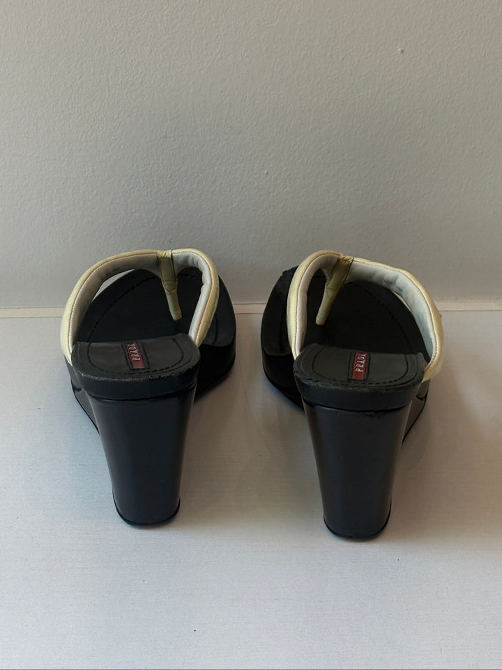 Prada Sport White Patent Leather Wedge Thong Sandals