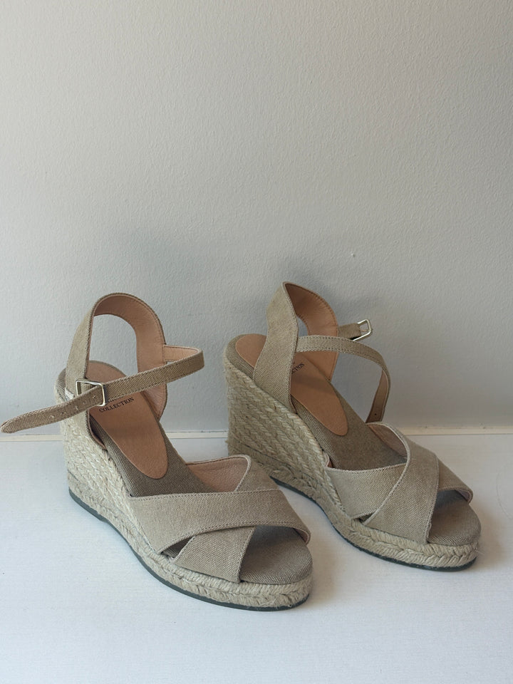 Castañer Burlap Linen Espadrille Wedge Sandals