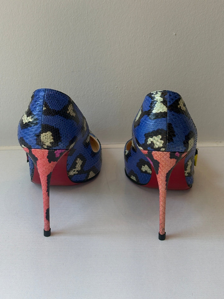 Christian Louboutin Blue Multicolor Genuine Snakeskin Bow Pumps