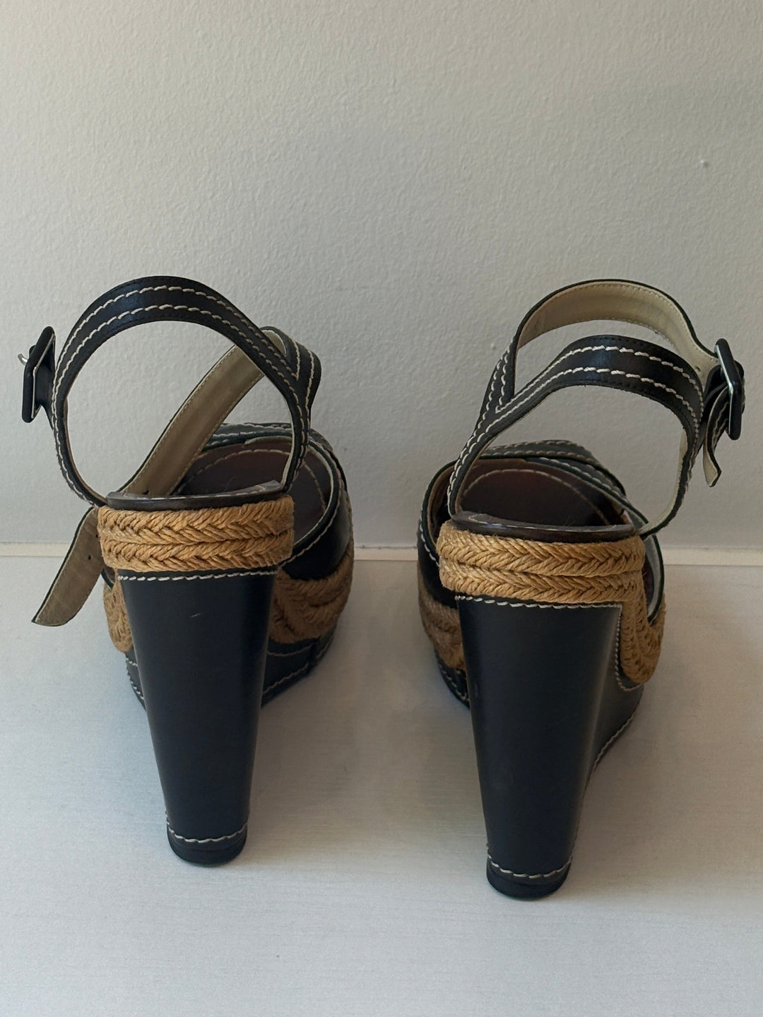Christian Louboutin Almeria Black Leather Espadrille Wedge Sandals