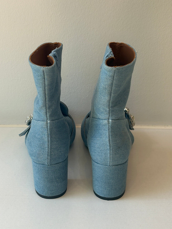 Alohas Light Wash Denim Ankle Boots with Crystal Buckle