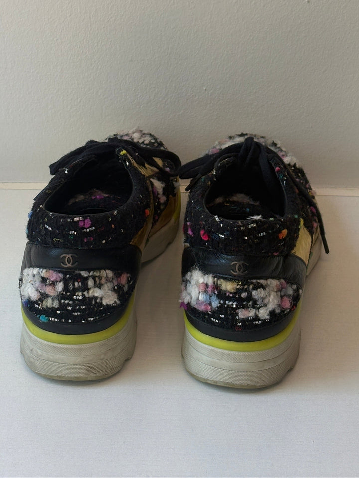 Chanel 2014 Metallic Gold Leather and Tweed Sneakers