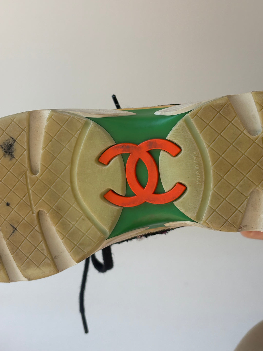 Chanel 2014 Metallic Gold Leather and Tweed Sneakers