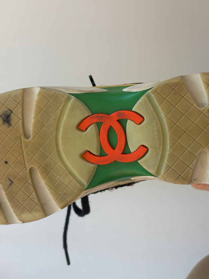 Chanel 2014 Metallic Gold Leather and Tweed Sneakers