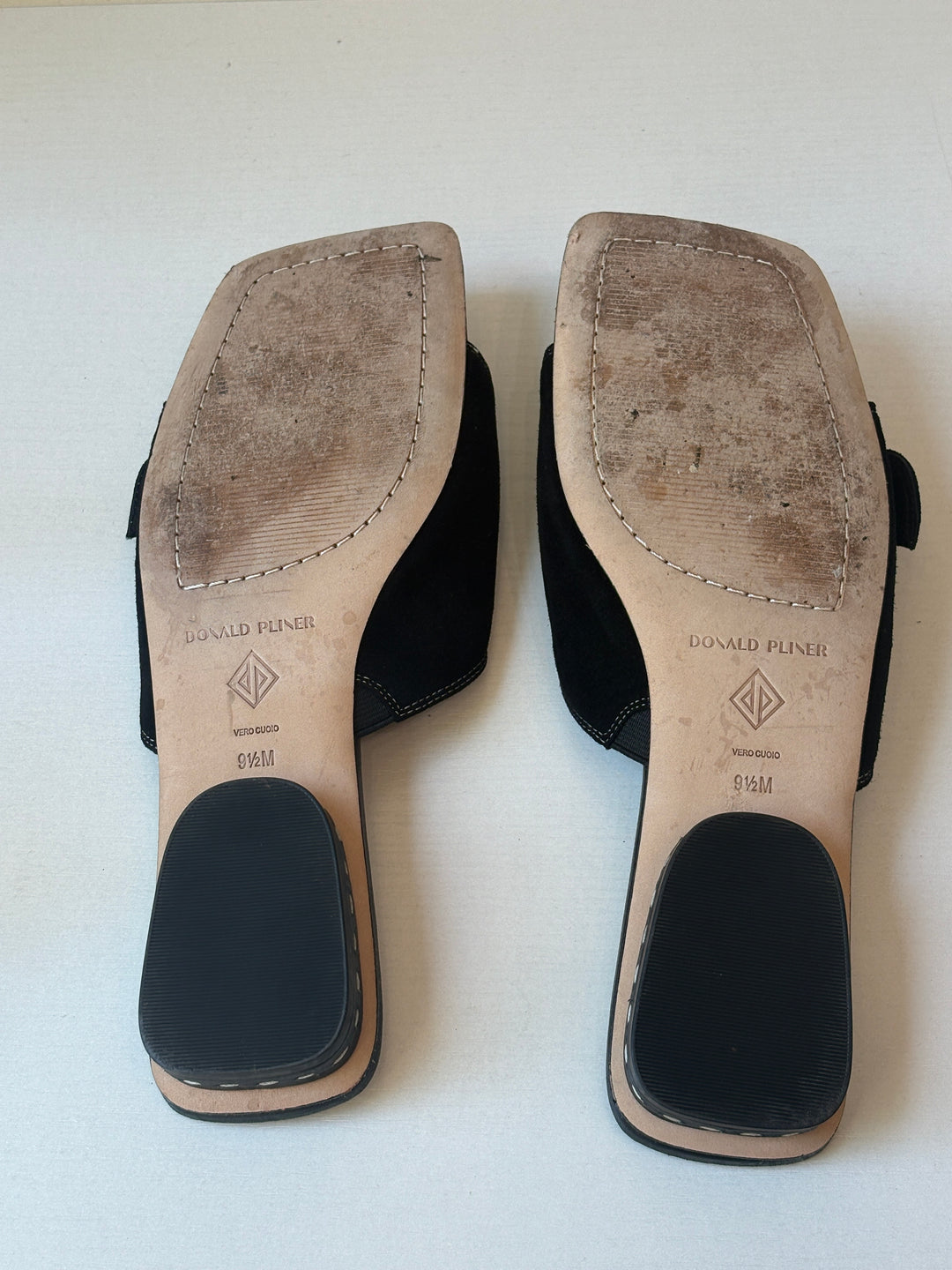 Donald Pliner Black Suede and Croc-Embossed Buckle Sandals