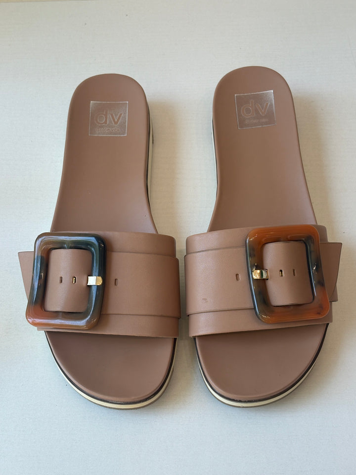 Dolce Vita Tan Leather Buckle Slide Sandals