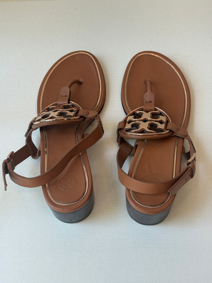Tory Burch Cognac Leather Miller Block Heel Sandals