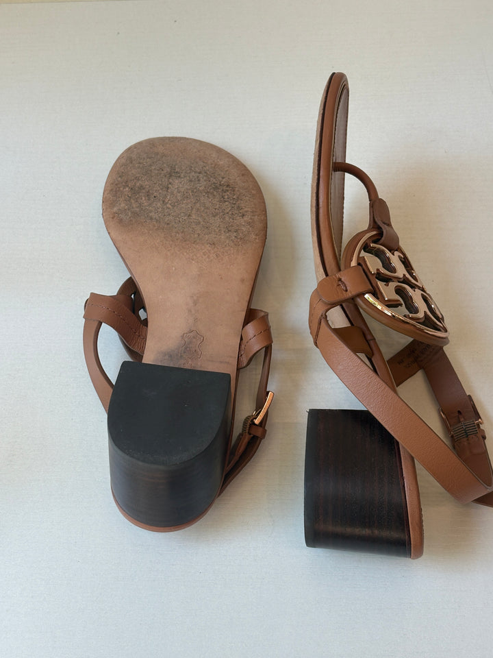Tory Burch Cognac Leather Miller Block Heel Sandals