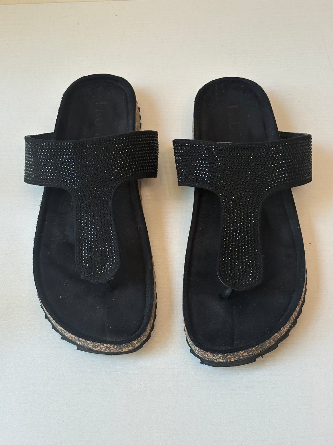 Prune Black Crystal-Embellished Cork Sandals