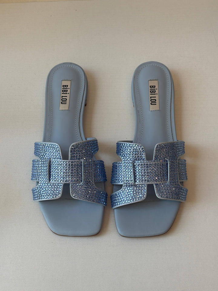 Bibi Lou Light Blue Crystal-Embellished Slide Sandals
