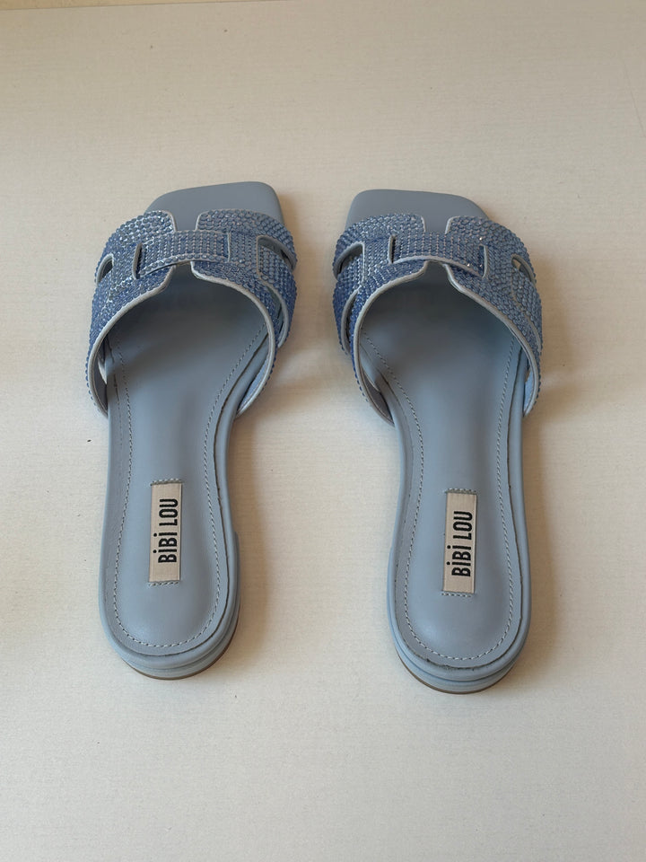 Bibi Lou Light Blue Crystal-Embellished Slide Sandals
