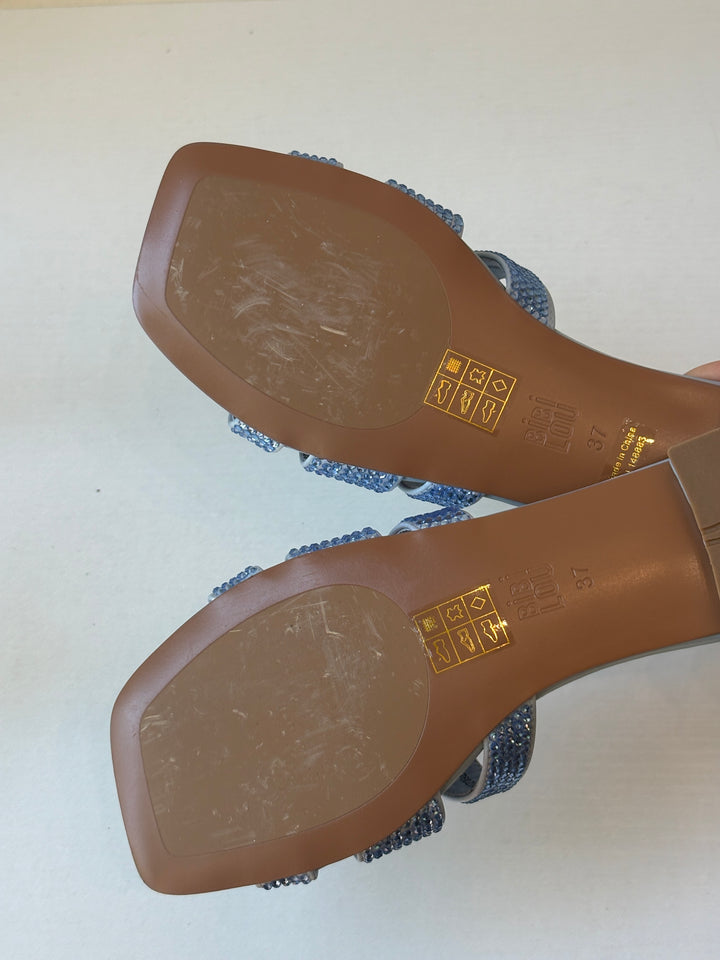 Bibi Lou Light Blue Crystal-Embellished Slide Sandals