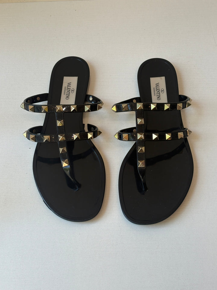 Valentino Garavani Black Rockstud Jelly Thong Sandals
