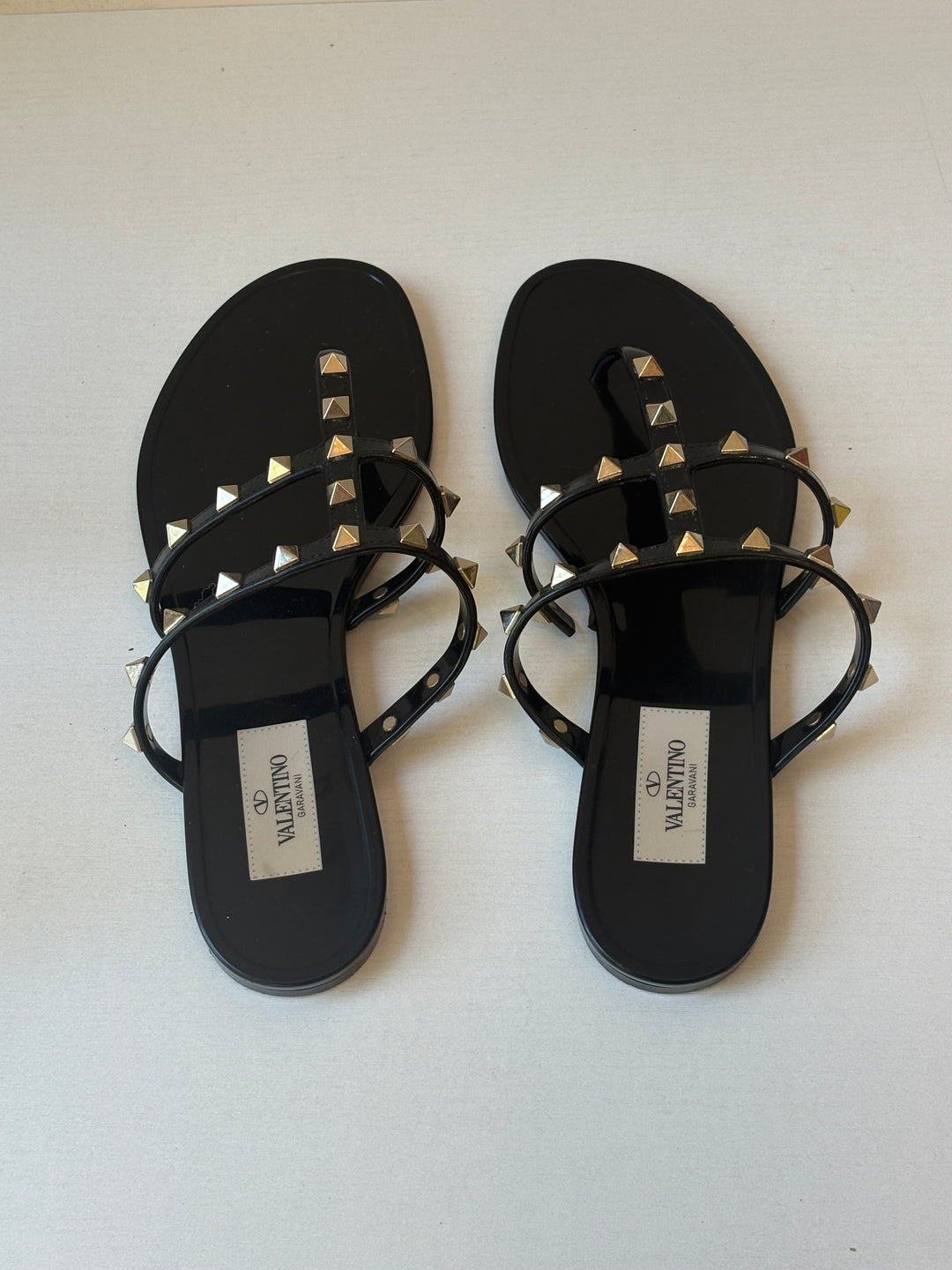 Valentino Garavani Black Rockstud Jelly Thong Sandals