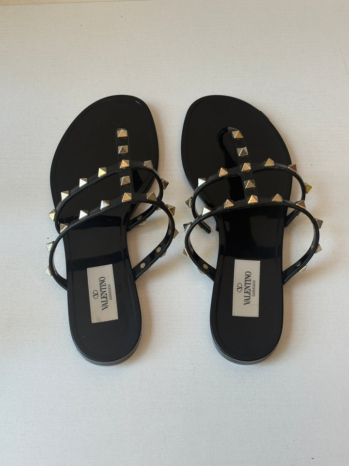 Valentino Garavani Black Rockstud Jelly Thong Sandals